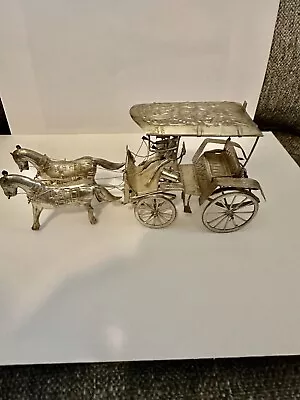 Vintage Wrapped Wire Repoussé Silver Horse Carriage Art Sculpture Victorian • $65