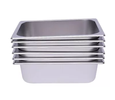 SIX (6) 1/2 Size 4  HALF Size Deep Food Pan Stainless Table Catering Buffet NEW! • $39.55