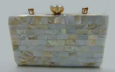 Rectangle Slim Shape Pearls Chips Women Shell Clutch PurseHandmade MOP Bag • $55