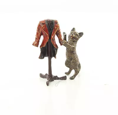 Vintage Vienna Austria Cold Painted Bronze Figure  Style Cat As A Tailor • $116