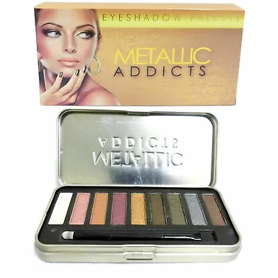 Saffron 9 Colour Metallic Addicts Eye Shadow Shade Palette Tray Kit With Brush • £3.98