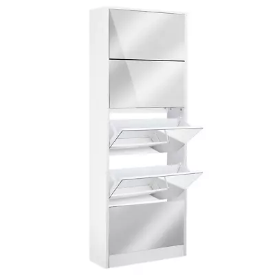 $134.88 • Buy Artiss Shoe Cabinet Mirror Shoes Organiser Storage Rack White Cupboard Shelf