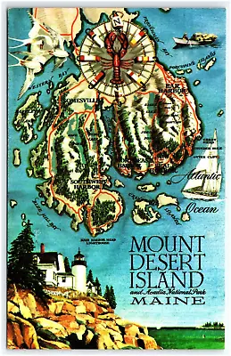 Mount Desert Island Acadia National Park Maine Map Postcard • $5