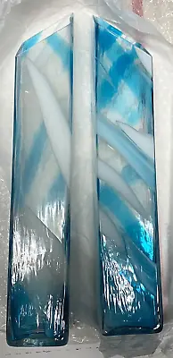 2 Mikasa Rockswirl Collection Art Glass Vase Clear White Blue NIB Free Ship • $36.99