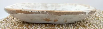 Carved Wood Treen Dough Bowl Tray White Painted Rustic Distressed New 9.25  • $24.99