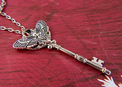 Death Moth Key Pendant Necklace Silver Gothic Jewelry Handmade Chain New • $19.99