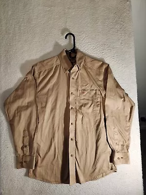 Ariat Small Solid Khaki Brown Long Sleeve Button Up Shirt Rodeo Cowboy Western • $19.99