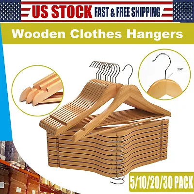 1-20 Pack Wooden Hangers Suit Hangers Premium Natural Finish Cloth Coat Hangers • $9.99