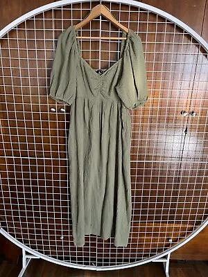 Sports Girl. Olive Green Dress Cute Puffy Sleeves.  Size 18. New Without Tags • $22.80