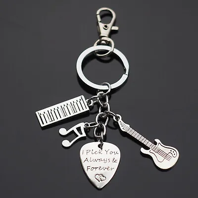 Piano Electric Guitar Pick Heart Keyboard Keychain Musician Music Ring Clip Gift • $6.89