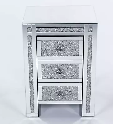 Crushed Crystal Mirrored Diamond Bedside Table Cabinet End Table Lamp Table • £294.99