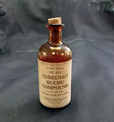 Antique Apothecary Medicine Bottle With Cork Paper Fluid Extract Amber • $5
