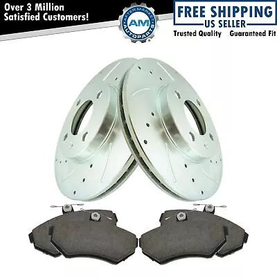 Front Ceramic Brake Pad & Rotor Drilled Slotted For VW Golf Jetta • $94.55