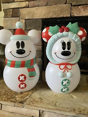 Mickey And Minnie Mouse Disney Blow Mold Snowman Lighted Christmas 23'' Tall • $75