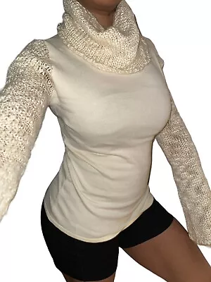 Moda International Ivory Boho Crochet Bell Cuff Wool Long Sleeves Cowl Y2K Sz M • $39