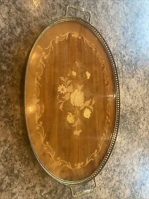 1950-60s Italian Oval Marquetry Gallery Serving Tray • $45