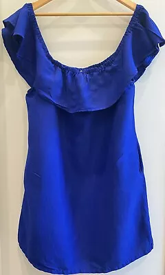 Tommy Bahama Womens Size L Dress Ruffle Off The Shoulder Linen Blend Blue Shift • $34.95