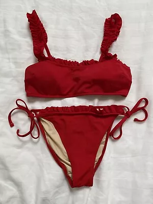 New Look Red Frill Bikini Removable Pads Size 12 • £4