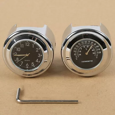 7/8  1  Motorcycle Handlebar Black Dial Clock Temp Thermomete For Harley Sporter • $11.88