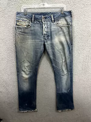 Diesel Jeans Mens 31x31 Blue Denim Zathan Bootcut Button Fly Medium Wash Grunge • $58.88