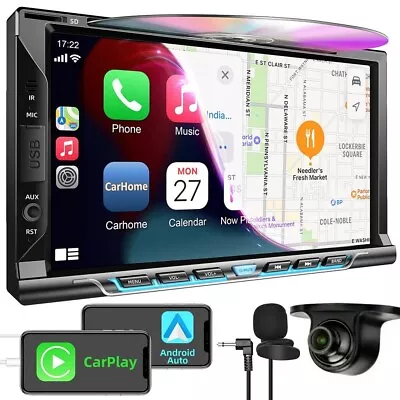 Car Stereo Bluetooth Radio CarPlay Double 2Din 7'' DVD Player With Backup Camera • $119.97