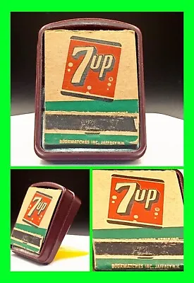 Vintage Bakelite Pocket Table Top Match Holder W/ Vintage Ad Matchbook 7up Soda • $34.99