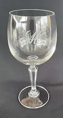 Vintage Etched Fancy Cursive Monogram  M  Wine Glass Calligraphy 10 Oz Exc • $5.99