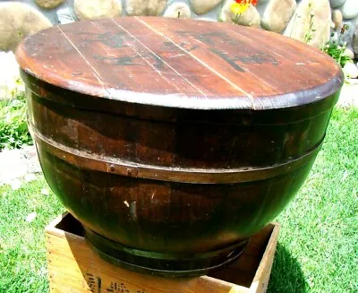 $250 • Buy Antique - Chinese - Wood - Wooden Rice Barrel Container - Two Piece Lid - L@@K!!
