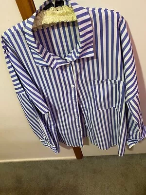 Size 5xl Zanzea Blue/white Striped L/sleeved Shirt • $5