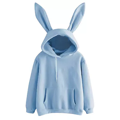 Sweatshirt Long Rabbit Ears Drawstring Pure Color Warm Sweatshirt Autumn Winter • $15.73