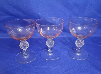 Vintage Morgantown Pink Bottoms Glow Green Golf Ball Champagne Glasses Set Of 3 • $42.49