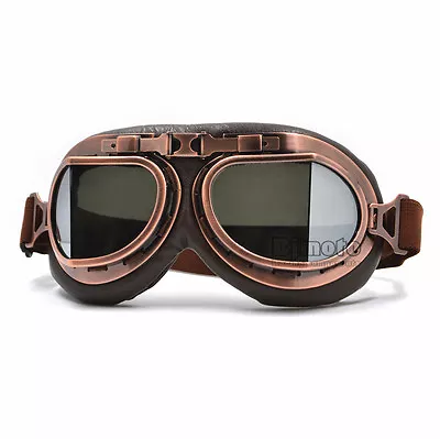 Retro Vintage Pilot Aviator Goggles Motorcycle For Harley Racer Cruiser Smoke • $18.80