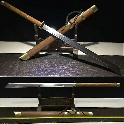 46“  锦衣卫 Damascus Folded Steel Broadsword Real Battle Sword Long Saber Sharp Cut • $274.90