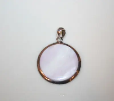 STERLING SILVER 925 Pink Mother Of Pearl Inlaid Round PENDANT • £11.49