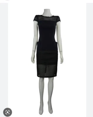 $99 • Buy Scanlan Theodore Black Mesh Sheath Midi Fitted DRESS - SIZE 12