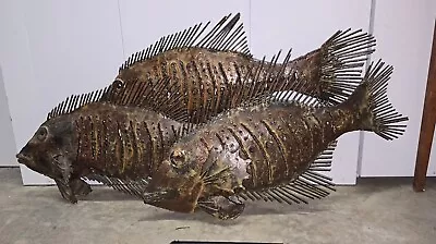Vintage Welded Metal Art Fish Sculpture 37x17 In Fish Brutalist Metal Art 12 Lbs • $396