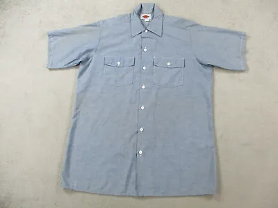 $22.49 • Buy VINTAGE Dickies Shirt Mens 16.5 Blue Chambray Made In USA Short Sleeve Pockets
