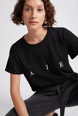 NWT Aje Womens Bianca Tee Relaxed Fit S/Slv Cotton Jersey Logo Crew T-shirt S/8 • $61.99