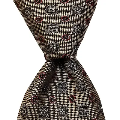 CLUB ROOM Men's 100% Silk XL Necktie Designer Geometric Tan/Gray/Red/Black EUC • $13.99