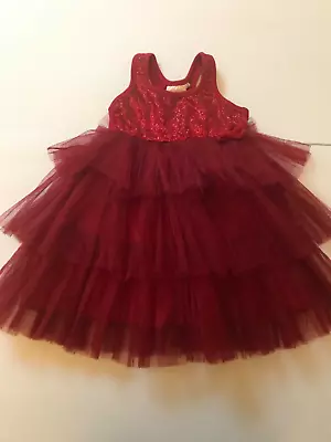 EUC 4T Ooh! La La! Couture Red Tulle Sequin Girls Dress Used • $40.99