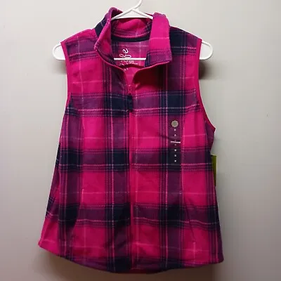 New Made For Life Vest Pink Plaid Zip Up Sleeveless Pockets Women's Medium  • $15.98