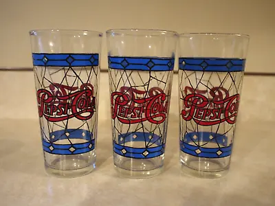 Vintage Pepsi Cola 1970's Tiffany Style Glasses Stained Glass Lot Of 3 • $12.99