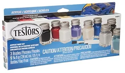 Testors 281236 9 Color Acrylic Model Car Paint Set & Brush Kit - Pack Of 1 • $37.99