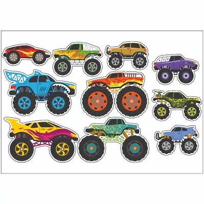 £2.99 • Buy Monster Trucks Stickers Sheet Decal Trucks Wall Self Adhesive Vinyl A4 PS0147