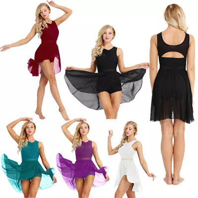 Women's Lyrical Ballet Dance Dress Adult Gymnastics Leotard Skirt Dancewear • £15.59