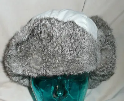 Paul Leinburd Crown Cap White Aviator Large Ear Flap Winter Rabbit Fur Hat • $50