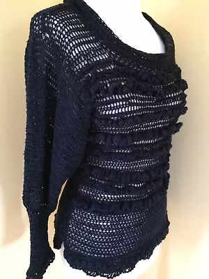 Beautiful Arty Hand Crochet Black Jumper One Of A Kind - Size Small 8/10 • £20