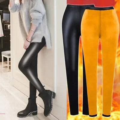 £4.48 • Buy Womens Winter Warm Thick Trousers Fleece Lined Thermal Leggings Pants PU Leather