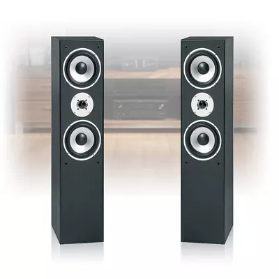 Pair Skytronic Black Floor Standing Tower Speakers 3-Way Home Cinema System 350W • £150