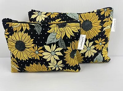 Sunflowers Garden On Black Coin Purse Wallet Handmade In Australia 2 Sizes • $9